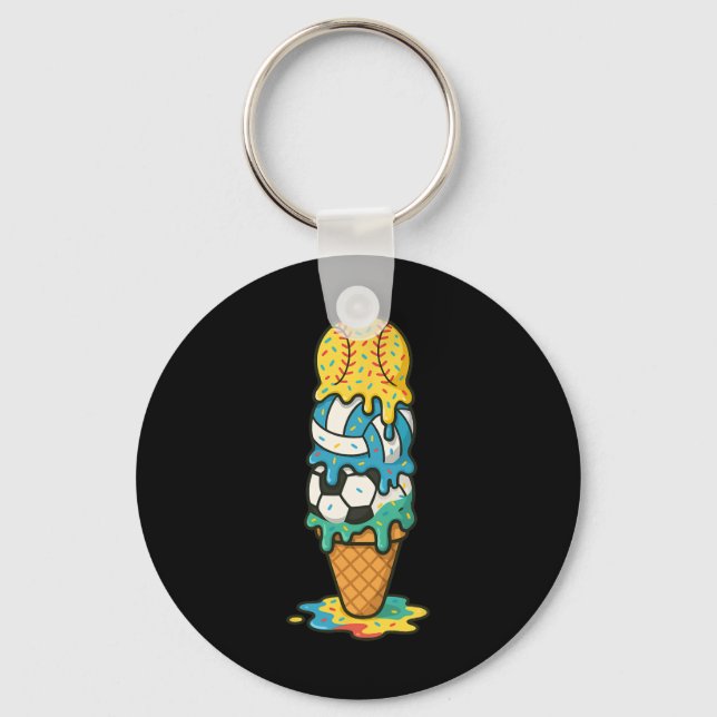 Softball Volleyball Soccer Ice Cream Drip Summer G Key Ring (Front)