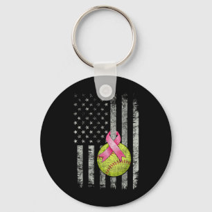 Softball Wear Pink Ribbon Breast Cancer Awareness Key Ring