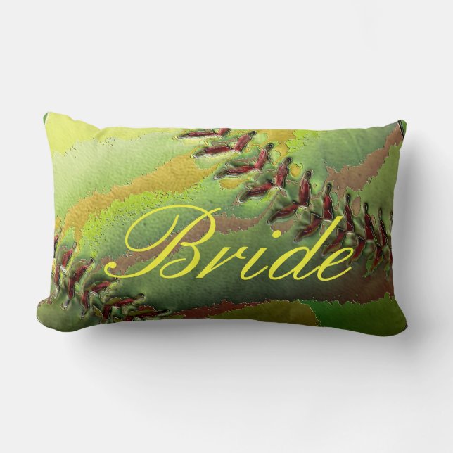 Softball Wedding Theme Pearled Bride Lumbar Cushion (Front)