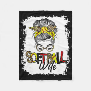 Softball Wife Life With Leopard Messy Bun Mother's Fleece Blanket