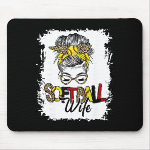 Softball Wife Life With Leopard Messy Bun Mother's Mouse Pad