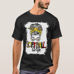 Softball Wife Life With Leopard Messy Bun Mother's T-Shirt