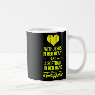 Softball With Jesus In Her Heart Softball Pitcher Coffee Mug