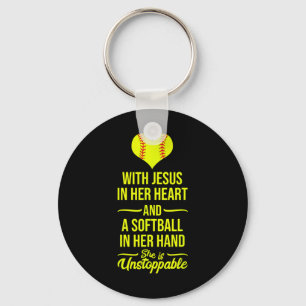 Softball With Jesus In Her Heart Softball Pitcher Key Ring