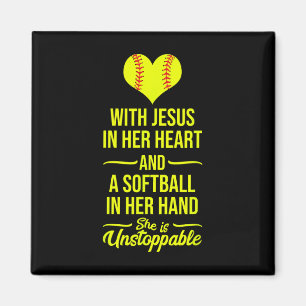 Softball With Jesus In Her Heart Softball Pitcher Magnet