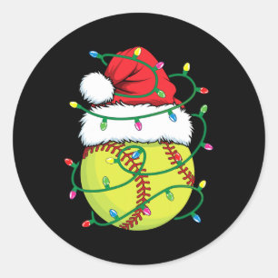 Softball With Santa Hat Men Boys Girls Christmas X Classic Round Sticker