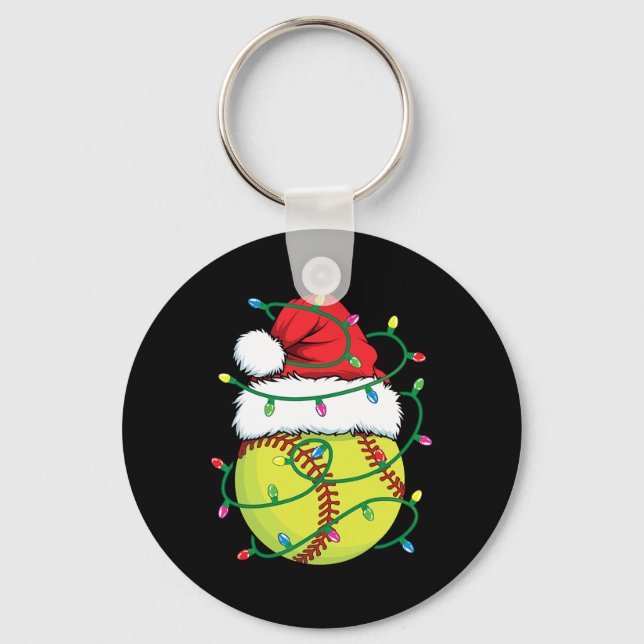 Softball With Santa Hat Men Boys Girls Christmas X Key Ring (Front)