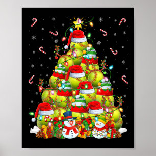 Softball Xmas Lighting Santa Softball Christmas Tr Poster