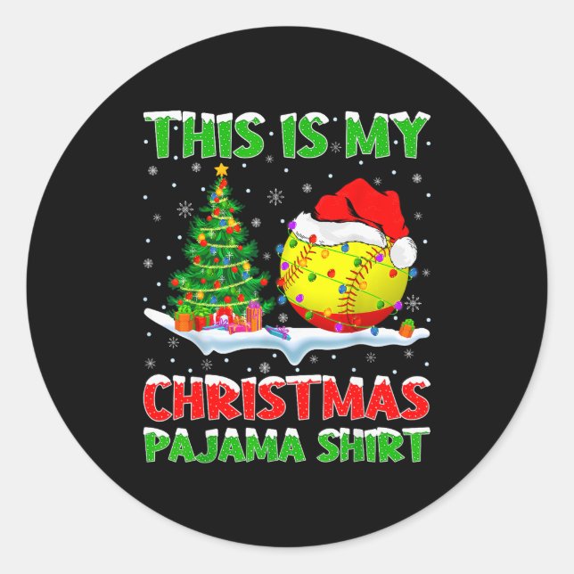 Softball Xmas Tree Lights This Is My Christmas Paj Classic Round Sticker (Front)