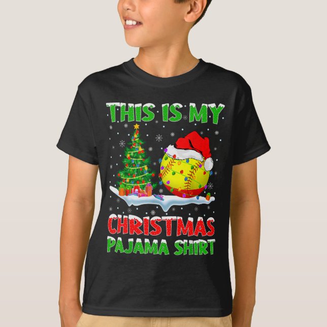 Softball Xmas Tree Lights This Is My Christmas Paj T-Shirt (Front)