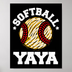 Softball Yaya Distressed Vintage Funny Grandma Gam Poster