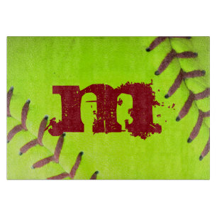 Softball Yellow Fast Monogram Glass Cutting Board