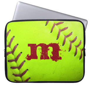Softball Yellow Fast Pitc Monogram 15" Laptop Case