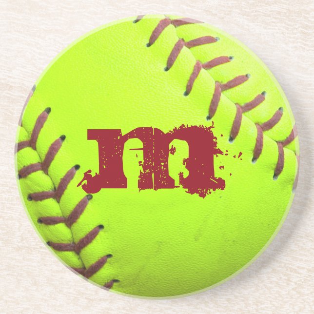 Softball Yellow Fast Pitch 8U 10U Drink Coaster (Front)