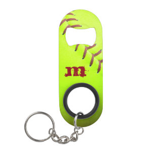 Softball Yellow Mini Bottle Opener With Keychain