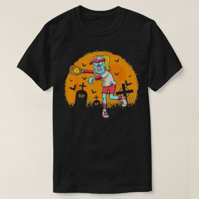 Softball Zombie Catcher Halloween Costume Party T-Shirt (Design Front)