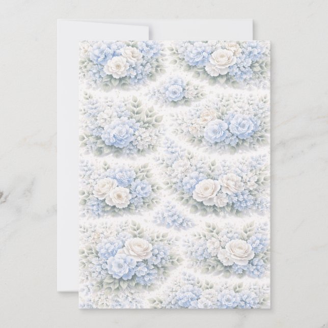 SoftBlue Floral Pattern Elegant Romantic Botanical Invitation (Front)