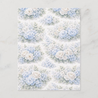 SoftBlue Floral Pattern Elegant Romantic Botanical Invitation Postcard