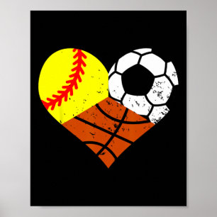 Softbyll Soccer Bysketbyll Heart Funny Sport Playe Poster