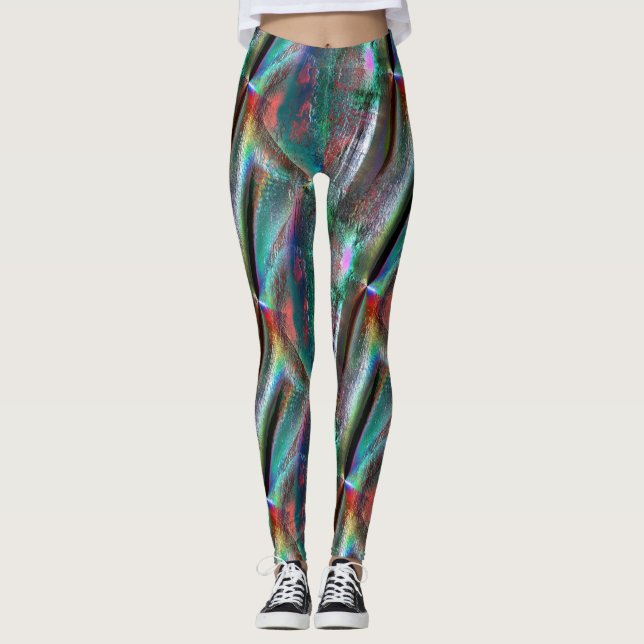 Softened psychedelic woody texture, digital rugged leggings (Front)