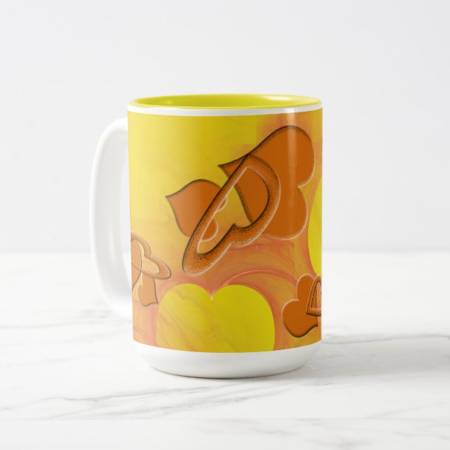 Softer Side of Orange Hearts Two-Tone Coffee Mug (Front Left)