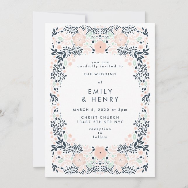 Softest Navy Floral Wedding Invitation (Front)