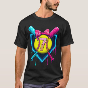 Softll 7 Years Old Ice Cream Drip 7th Birthday Gir T-Shirt