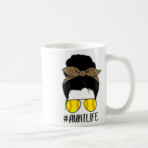 Softll Aunt Life Leopard Messy Bun Hair Auntie Sof Coffee Mug