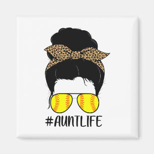 Softll Aunt Life Leopard Messy Bun Hair Auntie Sof Magnet