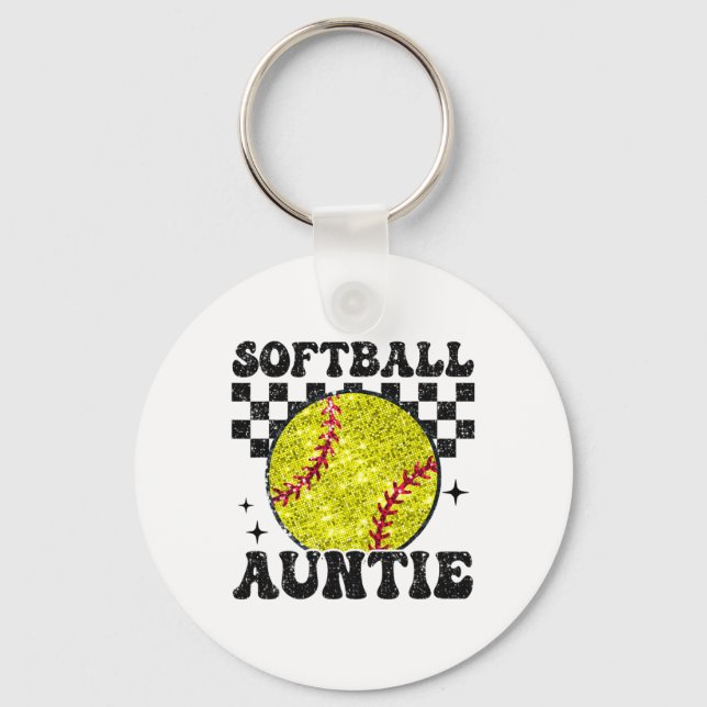 Softll Auntie Checkered Retro Funny Softll Aunt Fa Key Ring (Front)