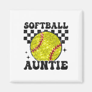 Softll Auntie Checkered Retro Funny Softll Aunt Fa Magnet