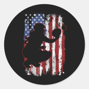 Softll Catcher American Flag Softll Player Classic Round Sticker