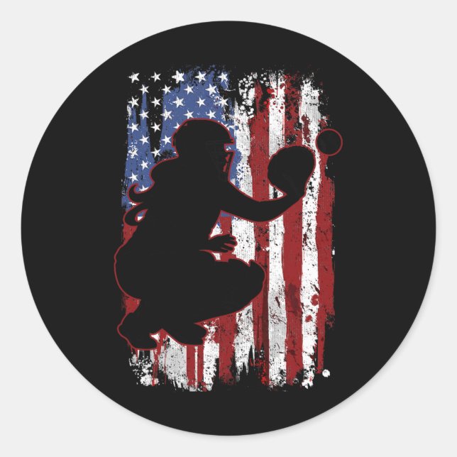Softll Catcher American Flag Softll Player  Classic Round Sticker (Front)