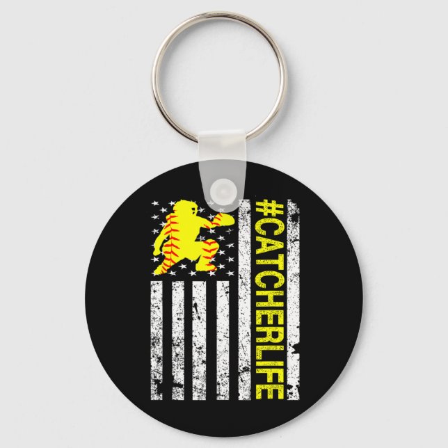 Softll Catcher - Catcher Life Usa Flag Fastpitch  Key Ring (Front)