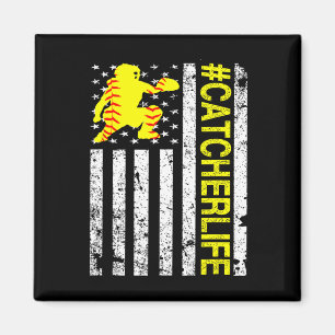 Softll Catcher - Catcher Life Usa Flag Fastpitch  Magnet