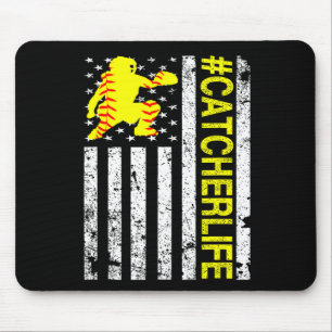 Softll Catcher - Catcher Life Usa Flag Fastpitch Mouse Pad