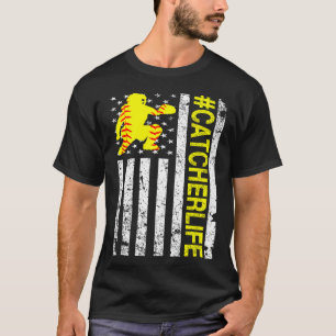 Softll Catcher - Catcher Life Usa Flag Fastpitch  T-Shirt