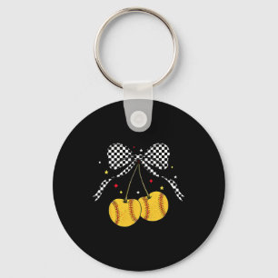 Softll Cherries Coquette Bow Checkered Softll Mom Key Ring