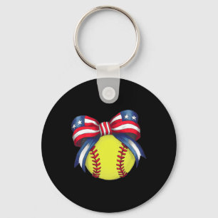 Softll Coquette Bow 4th Of July Patriotic American Key Ring