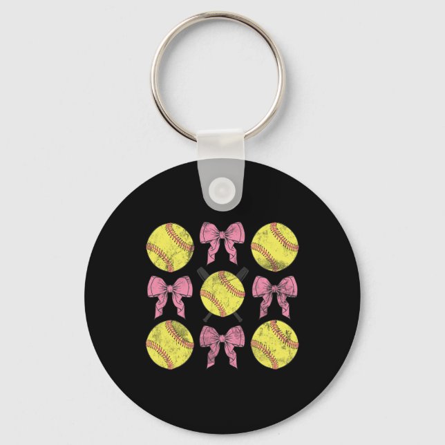 Softll Coquette Bows Game Day Softll Lover  Key Ring (Front)