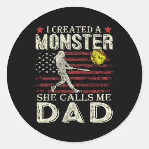 Softll Dad Us Flag I Created A Monster She Calls M Classic Round Sticker