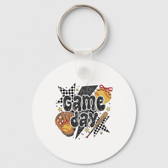 Softll Game Day Mama Lightning Bolt Leopard Mother Key Ring (Front)