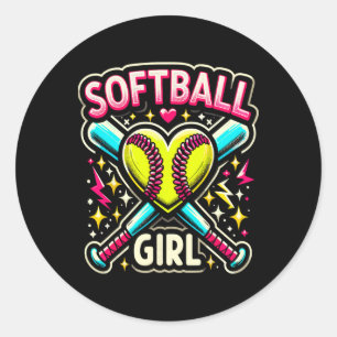 Softll Girls Cute Heart Softll Player  Classic Round Sticker