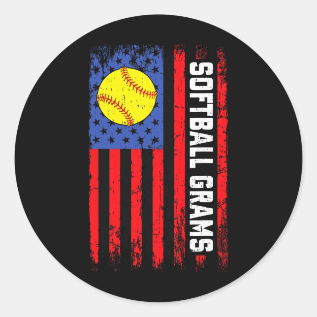 Softll Grams American Flag Funny Softll Player  Classic Round Sticker (Front)