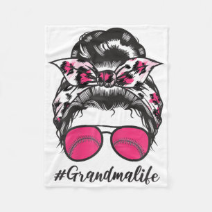 Softll Grandma Life Pink Leopard Print Messy Bun S Fleece Blanket