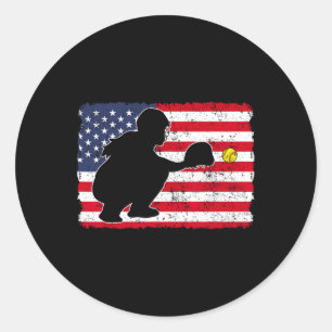 Softll Player Catcher Independence Day Patriotic T Classic Round Sticker