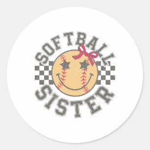 Softll Sister Coquette Bow Softll Sister Game Day  Classic Round Sticker