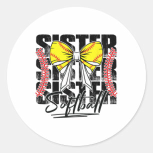 Softll Sister Coquette Bow Sports Game Day Softll Classic Round Sticker