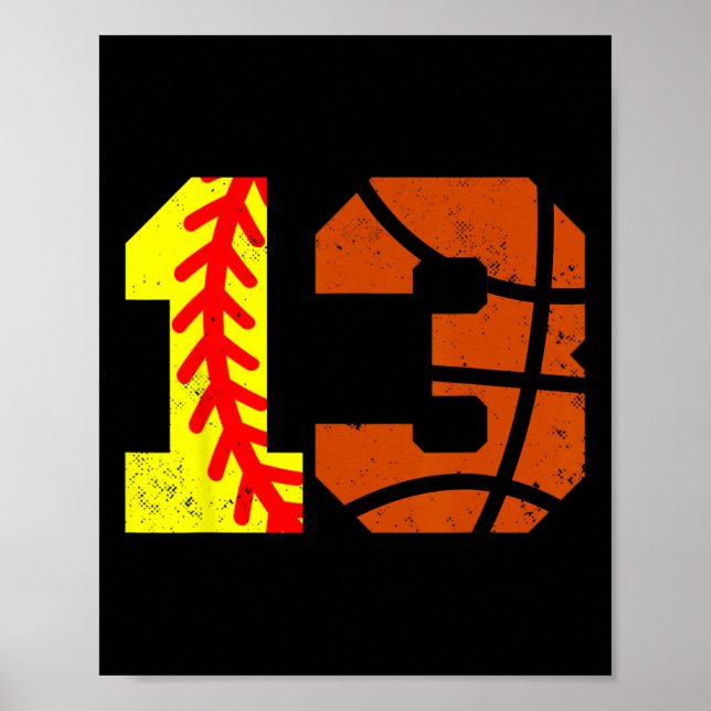 Softll Sketll Number 13 Jersey Funny 13th Birthday Poster (Front)