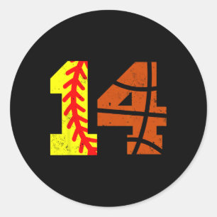 Softll Sketll Number 14 Jersey Funny 14th Birthday Classic Round Sticker